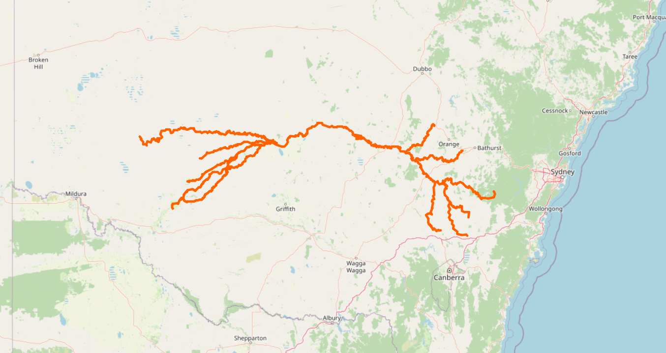 map of the Lachlan River, its tributaries 
                            and distributaries.