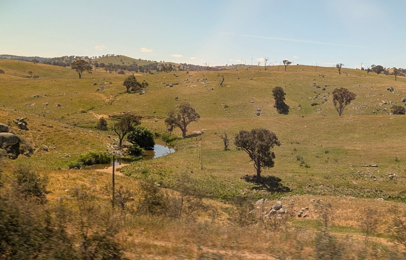 Lachlan River, near where it starts, 
                                     viewed from the Sydney-Melbourne railway line at Cullerin NSW, near the town of Gunning.