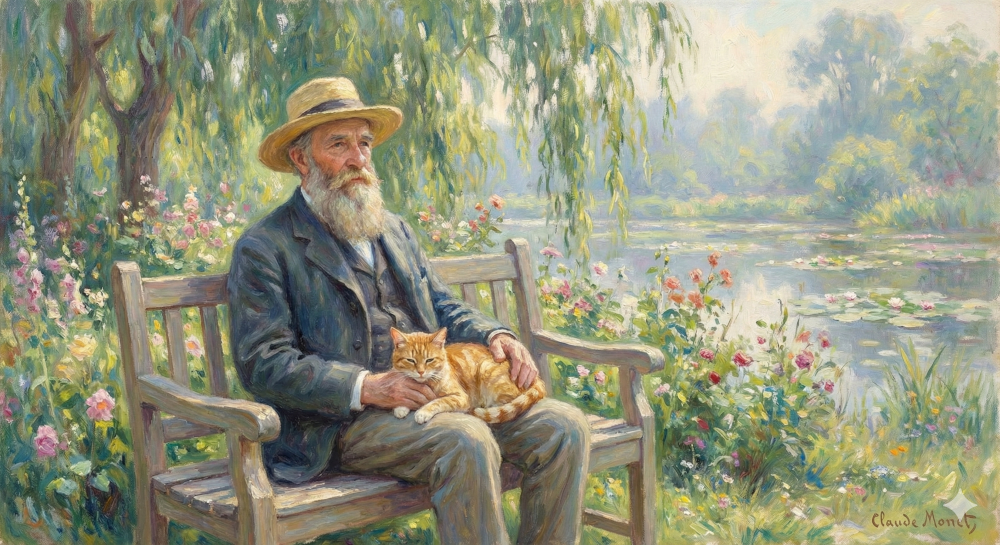 image of old man and a cat