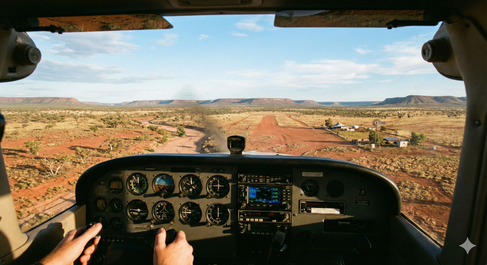  Western Queensland scene, viewed from the front of a small aircraft